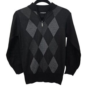 Vintage Sahara Club Argyle Sweater Quarter Zip Black Grey Y2K Dark‎ Academia SM